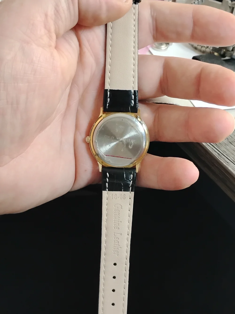 Willow Bay Gold-Tone Quartz Watch with Black Leather Strap